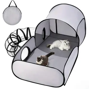 Three-In-One Cat Dog Playpen, 360° Tunnel, Breathable Mesh, No Assembly, Durable Multi-Layer Pet House, Indoor Outdoor Use