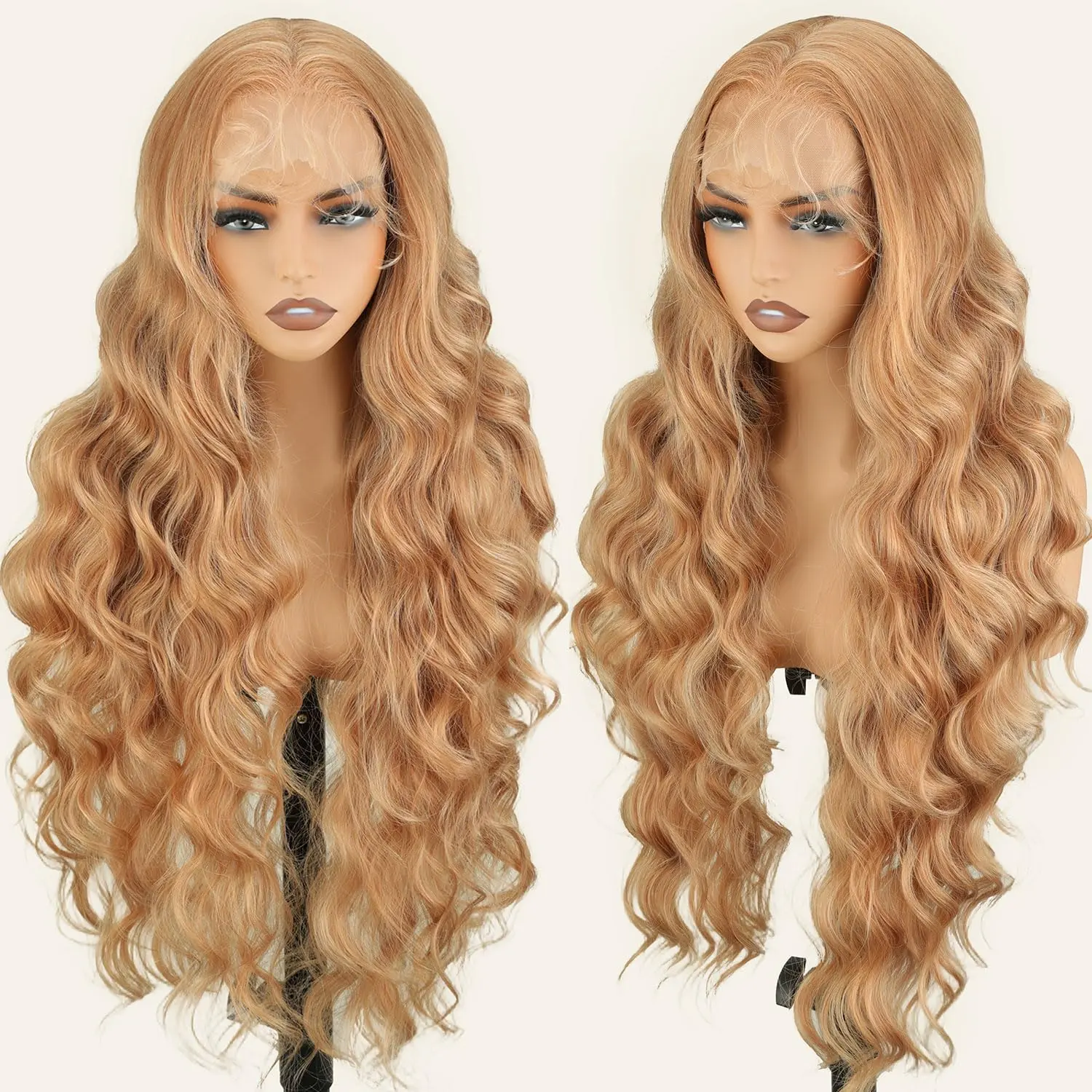 Women's 28-in 13x6 Strawberry Blonde Body Wave Synthetic Lace Front Wig - 100% Futura Premium HD Lace, Pre-Plucked Hairline, Natural Look, Beginner-Friendly, Ready-to-Wear, for Everyday/Party Use