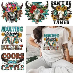 Cow Bones Iron-on Transfer for Clothing, 6 Counts/set Washable & A-level Quality Thermal Stickers, Personalization Patches Applique for Fashion Enthusiasts