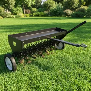 40" Tow-Behind Lawn Aerator – Heavy-Duty Core Aeration Tool with Universal Hitch, Adjustable Handle, Transport Wheels, Compatible with Tractors for Garden, Farm & Lawn Care