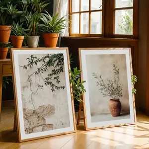 2-Piece Vintage Terracotta Flower Pot Olive Tree Canvas Art Prints, Rustic Mediterranean Plant Nature-Inspired Mural, Countryside Style Home Decor, Classic Gallery Art, Warm-Toned Decorative Poster, Wall Decor, Room Decoration, Framed and Unframed Options