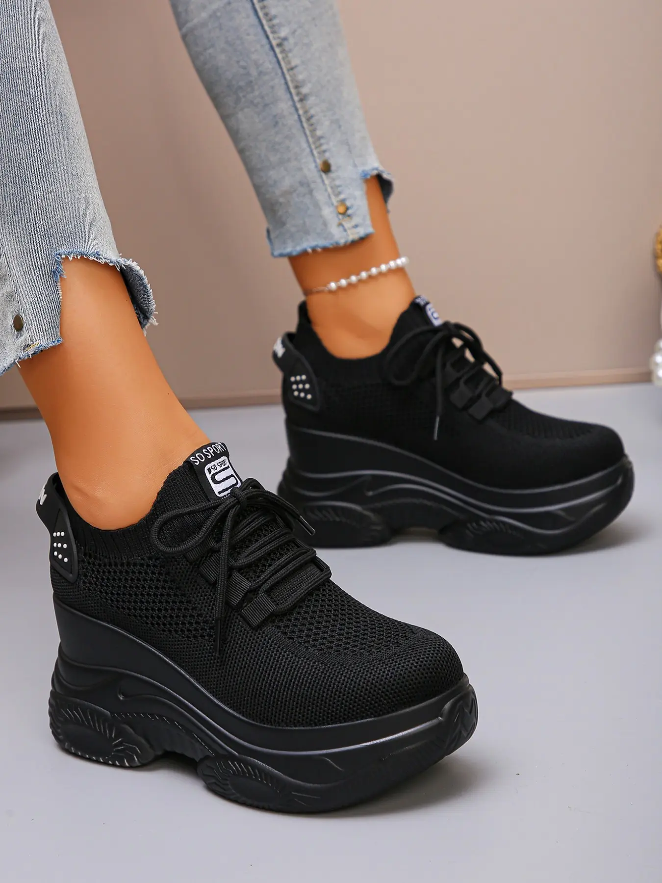 Women's Wedge Heel Platform Hidden Wedge Casual Sneakers, Sports shoes, Breathable Mesh Fabric with Hollow-Out Design, Lightweight for Petite Figures, All-Day Comfort & Elegance, Ideal for Home, Formal Occasions, Travel, Daily Wear, Work