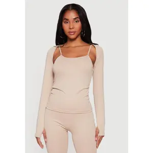 Scoop Neck Cami and Long Sleeve Shrug with Thumb Holes Set