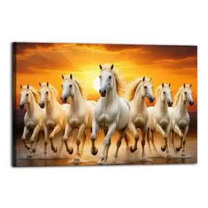 Seven Lucky Horses Artistic Wall Decor, Waterproof Canvas Poster, Cute And Vibrant Poster for Bathroom, Living Room, Bedroom, Dorm, A Perfect Gift Idea for New Year Home Decor