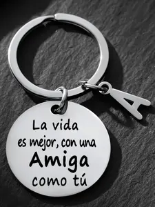 Best Friend Keychain, Stainless Steel Friendship Keyring with Initial Charm, Perfect Birthday & Christmas Gift for Bestie Bff Sister