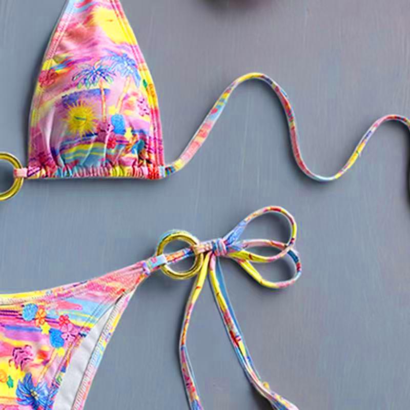 two-piece bikini | Macaron tropical style | Women's full body printed bikini | Women's swimsuit suitable for beach vacations, hot springs, and all seasons