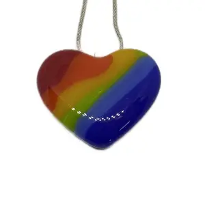 Rainbow Pride Heart Pendant - handmade