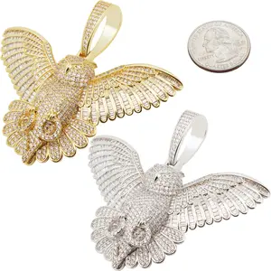 14k Yellow/White Gold Plated AAA Cubic Zirconia Owl Pendant