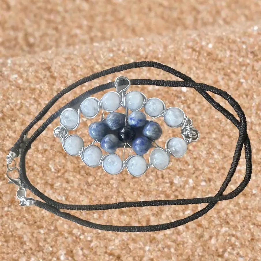 Natural stone beaded evil eye amulet
