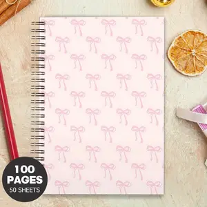 Bow Pattern Spiral Notebook, 1 Count Exquisite Print Pattern Notebook, Personal Planning Planner and Life Record Book, Suitable for Gifting, Stationery Office Supplies