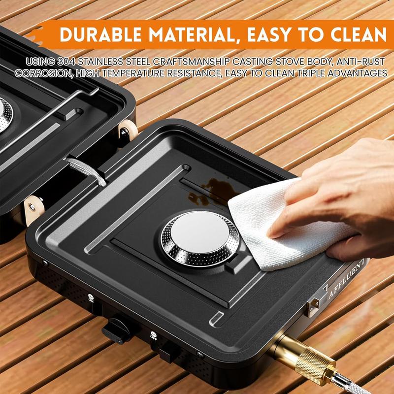 2 Burner Propane Camping Stove with Grill and Bag- A Must - Have Camp Stove Propane! Foldable, Featuring Two Burners Camping Stove for Camping & BBQ(Black)