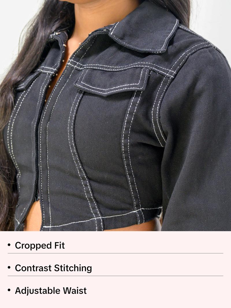 ND Black Cropped Denim Corset Jacket