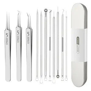11PCS Pimple Popper Tool Kit,Safe Imported Stainless Steel,Professional Tool Set,Salon Grade for Blackhead Acne Comedone Removal&Pore Clean