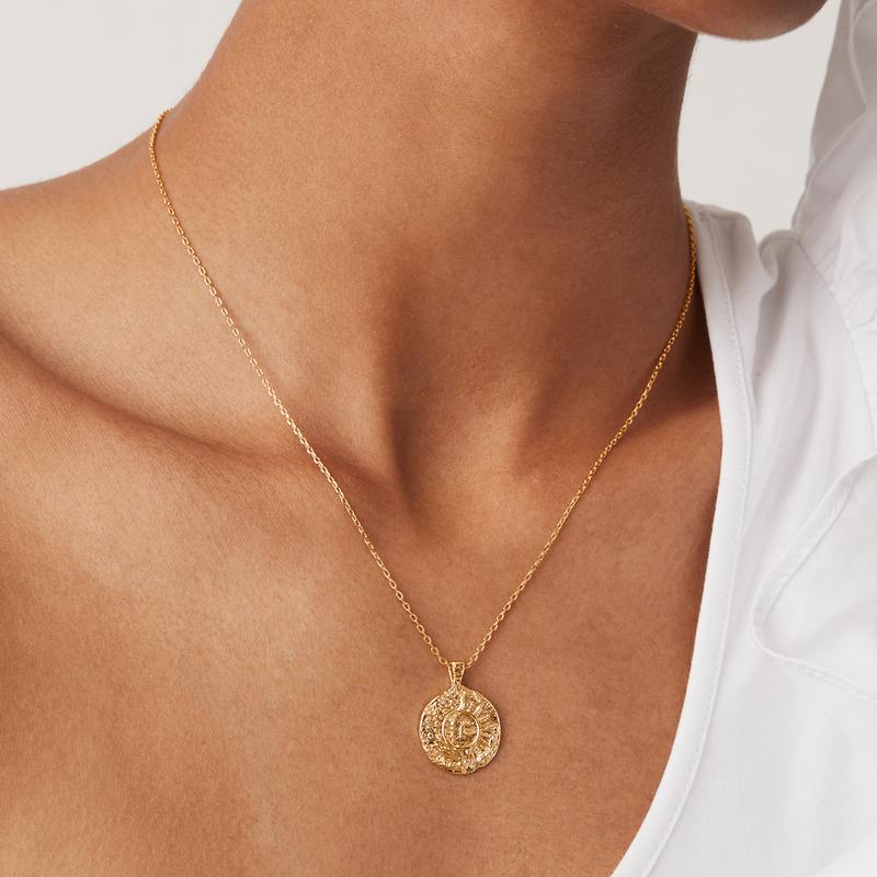 PAVOI 14K Gold Plated Engraved Coin Pendant Necklaces for Women - Byzantine Coin Pendants - Bohemian Necklace