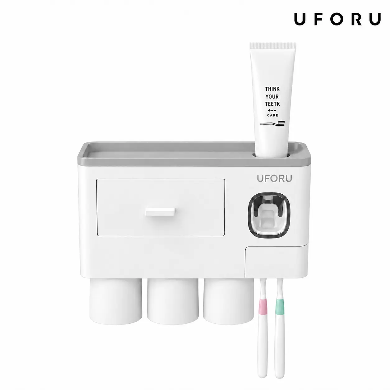 UFORU Modern Firm Magnetic Wall-Mount Toothbrush and Toothpaste Holder for Bathrooms - Automatic Dispenser,Cosmetic Drawers, Large Trays, Bottle Organizer, Portable Home Essential Perfect Gift Idea