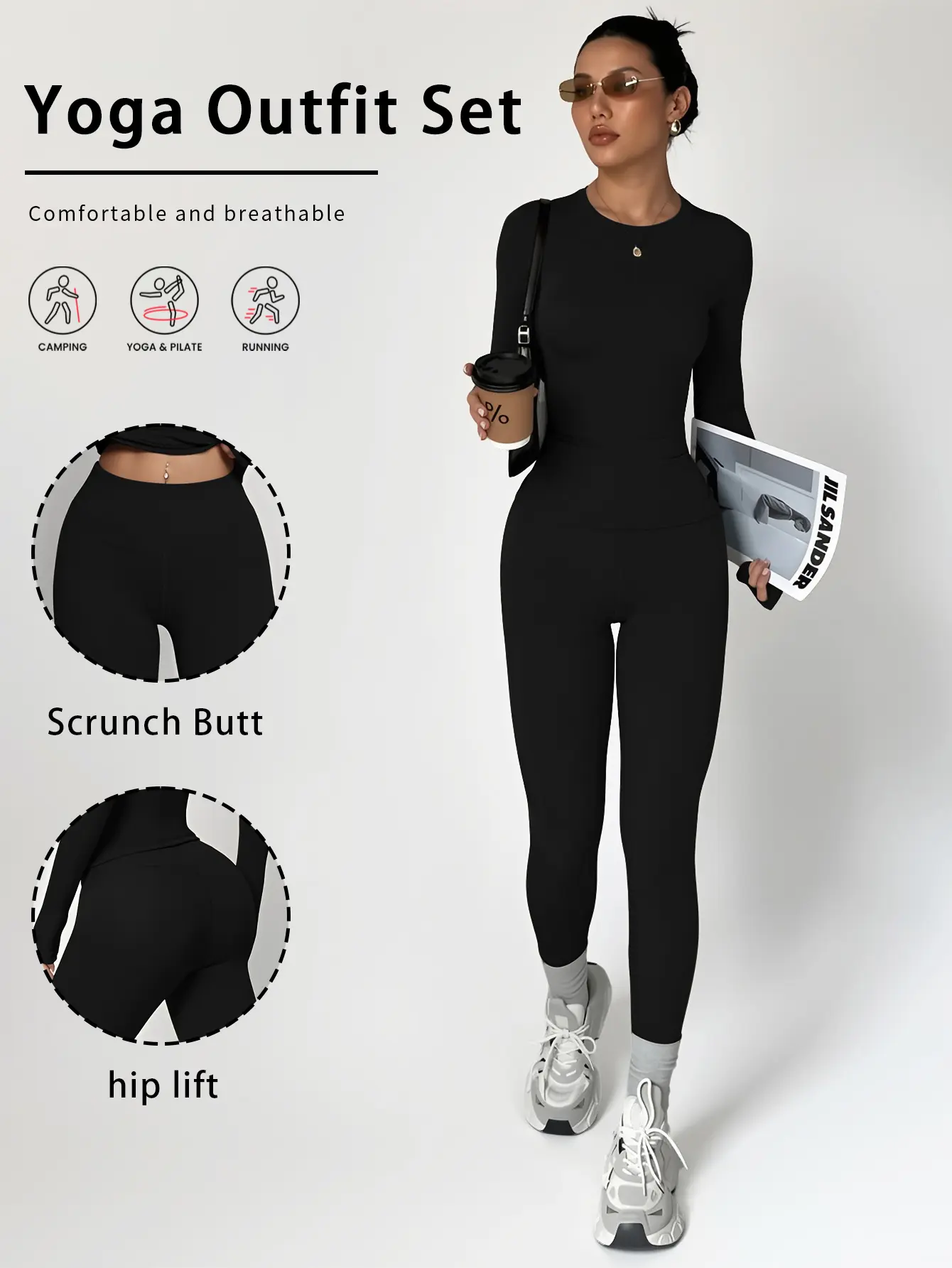 2-Piece Solid-Color Athletic T-Shirt Set Women's Sportswear Set, Slim-Fit RoundNeck Short Sleeves & High-Waisted YogaPants, Ideal for Gym Running OutdoorActivities,  Stretchy Suit Set, Fitness Outfits,Workout Running Outfits-8628