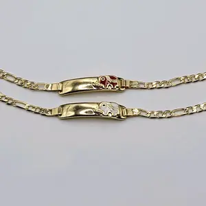 Baby Bracelet ID Select white & Red Elephant Figaro Style 6 Inches Long  chain 3mm Plate 5mm Wide Adjustable Laminated-Gold Jewelry Elegant Design Customizable Comfort.