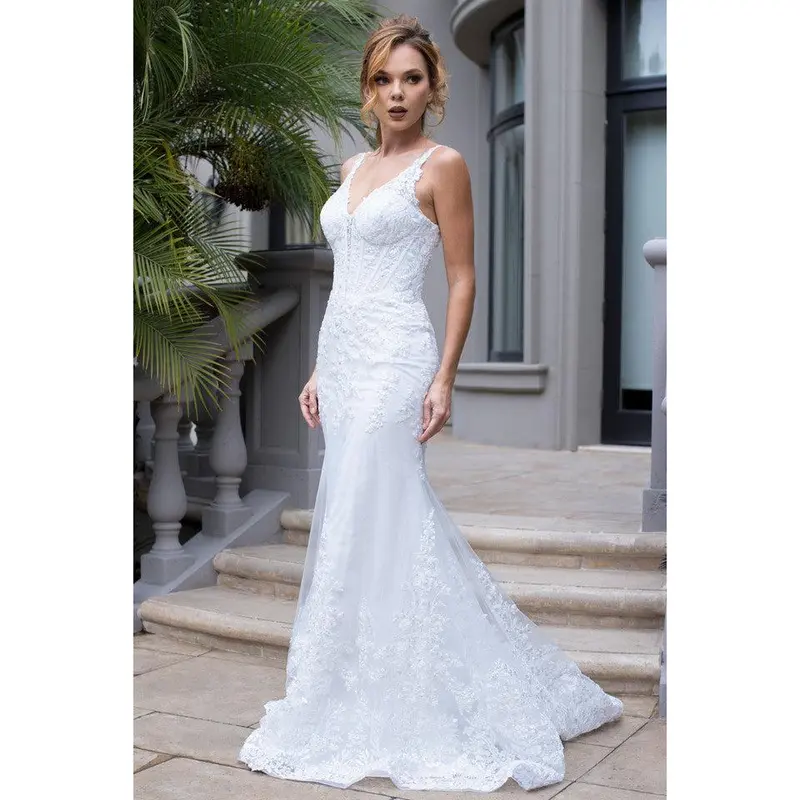 chiffon dresses for women Lace Sequined Mermaid Wedding Dress Corset Tie-up Back – Haus of Lace main image 0