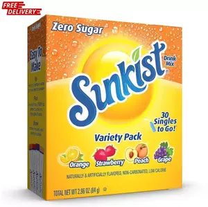 Sunkist Zero Sugar Variety Pack Singles to Go Powdered Drink Mix, 30 Count Pack