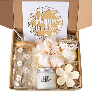 Birthday Gifts For Women, Teen Girl, Her, Happy Birthday Gift Box For Girl, Women, Sister, Daughter, Friends, Cute Daisy Aesthetic Glass Cups Gift Set 7pcs