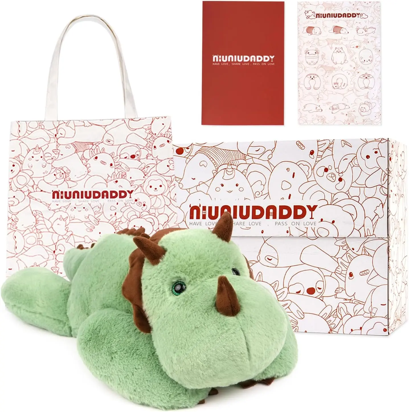 Niuniu Daddy Dinosaur Stuffed Animals with Gift Box, 3.5lb Weighted Dino Plush Toy for Kid,  Gift for Christmas Birthday Plush Pillow anxiety relief