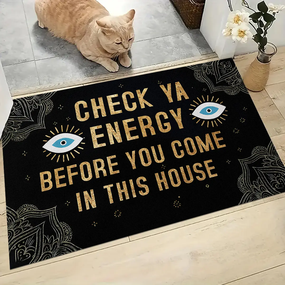 Evil Eye Welcome Mat, Long Rectangular Home Decorative Polyester Rug, Unique Entrance Floor Mat for Living Room Bedroom Kitchen Outdoor Areas