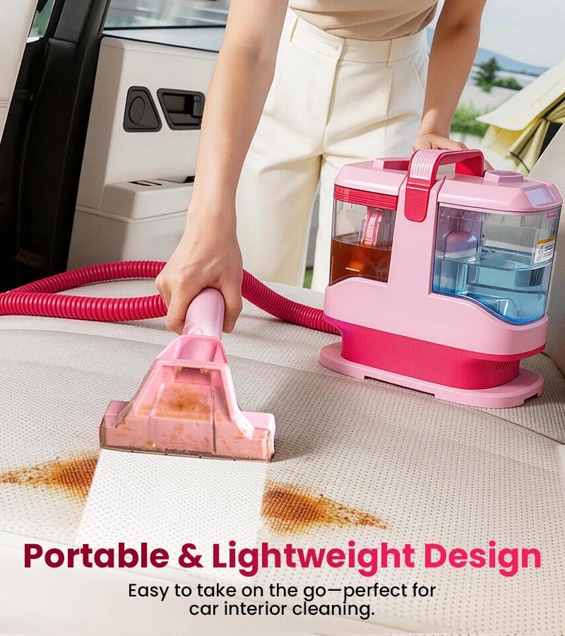 [Memorial Day Sale] Upholstery Carpet Vacuum Cleaner, 18KPa Suction Spot Cleaning Machine for Pet Stains, Carpets, Sofa, Car Seats, Mattress, with 3 Multipurpose Cleaning Tools, 6'' Deep Cleaning Brush | Portable 3-in-1 Little Pink C9S pet lovers