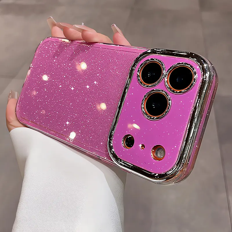 Glitter Silicone Anti-Drop Cellphone Case - Starry Handheld Flash Design, Water Resistant, Vibrant Sparkle Look, Customized for iPhone 12,13,14,15,16,17 Pro Max Series, Outdoor Protection Accessory