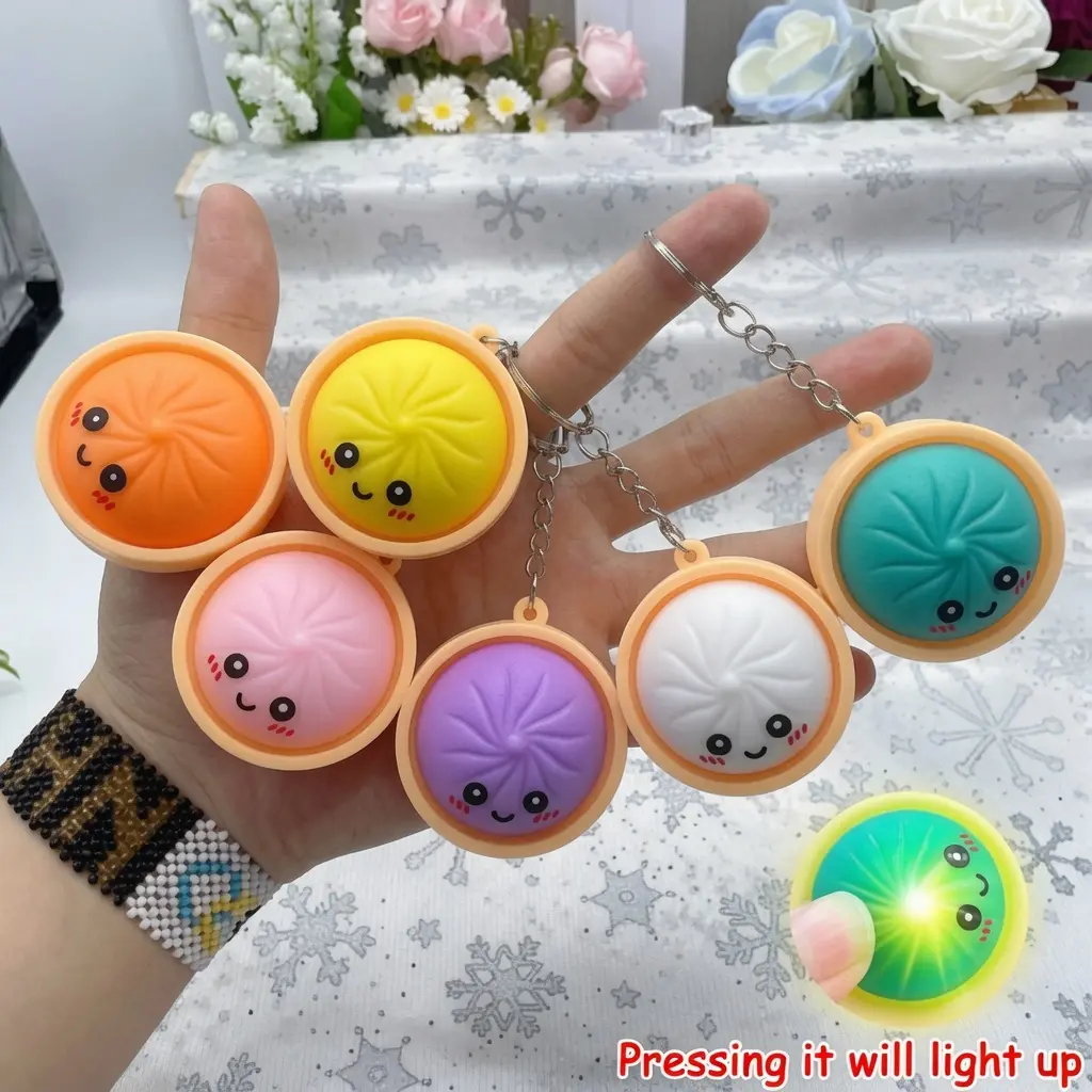 Dumpling Fidget Toy Keychain, Luminous Silicone Sensory Squishies for Kids and Adults with Clicking Sound for Anti-Anxiety Stress Relief