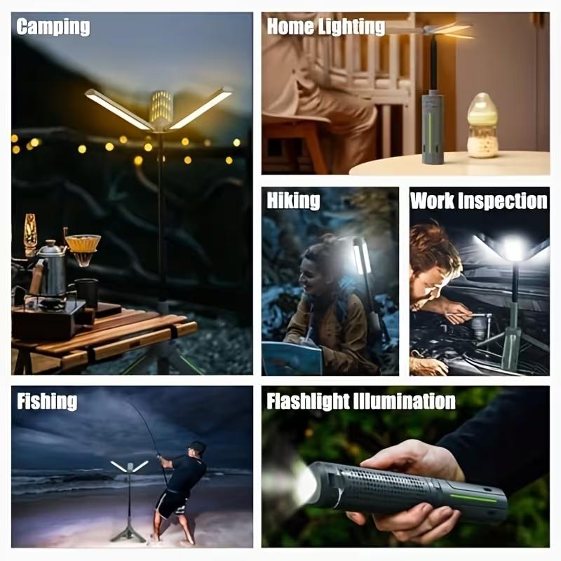 Rechargeable 8000mAh Retractable Camping Light, High Lumen Work Light with 3 Adjustable LED Lamp Heads and Dimmable Brightness, Equipped with 3.4-Foot Tripod – Must-Have for Camping, Ideal for Garage Use, Emergencies, BBQs, Gatherings and Festival Gifts