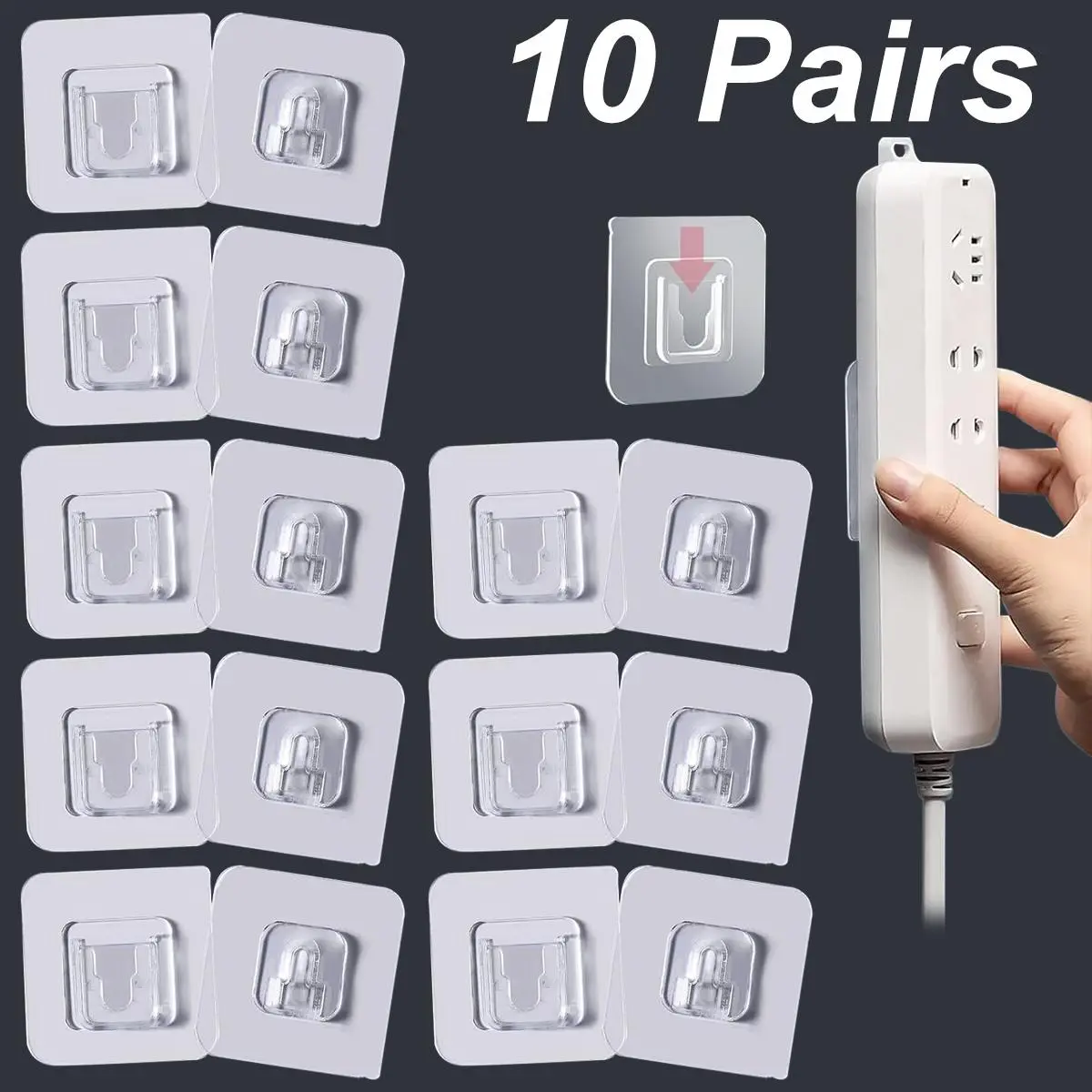 Clear Self Adhesive Wall Hooks, Hooks for Walls No Damage, 10 Pairs Punch Free Plug Storage Hook, Wall Mounted Hook, Home Organizers for Living Room, Bedroom, Bathroom, Kitchen, Wall Mount Compatible