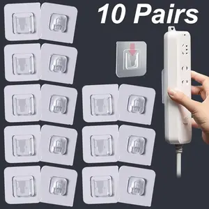 Clear Self Adhesive Wall Hooks, 10 Pairs Punch Free Plug Storage Hook, Home Organizers for Living Room, Bedroom, Bathroom, Kitchen, Wall Mount Compatible