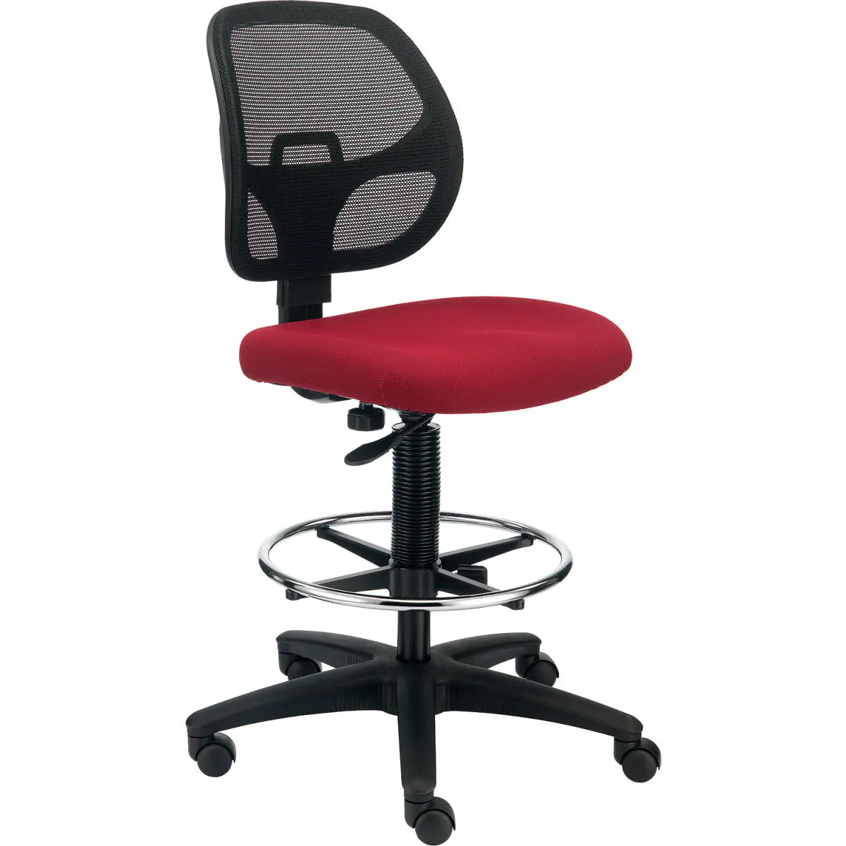 Interion Armless Fabric Mesh Drafting Stool - Red