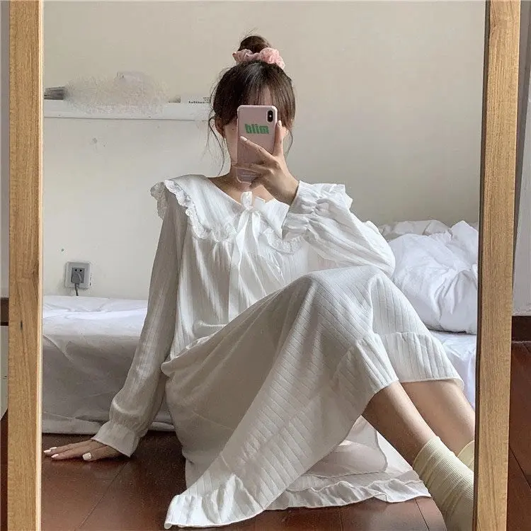 Black Friday Sale Pajama Bliss  Elegant Princessinspired Style  Cozy Nights  Home Lounging  Long Sleeve OverKnee Nightgown  Soft Breathable Design
