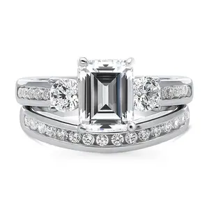 3-Stone 2.1ct Emerald Cut CZ Ring Set in Sterling Silver