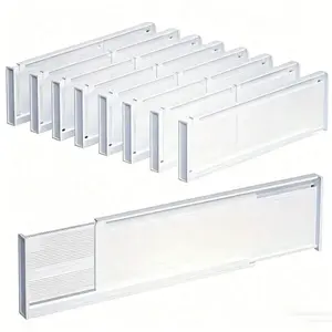 Adjustable Plastic Drawer Divider with Reusable Adhesive Strips 8.5cm Height for Kitchen Cosmetics Clothes Bedroom Bathroom Fridge Office Storage