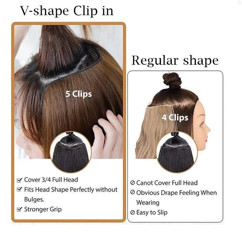 18" 45CM V-Shaped One Piece Clip In Hair Extensions Curly Wavy Hair With 5 Clips Synthetic Invisible Hairpieces For Women 18" 45CM V-Shaped One Piece Clip In Hair Extensions Curly Wavy Hair With 5 Clips Synthetic Invisible Hairpieces For Women