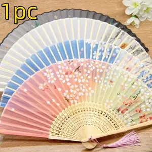 Elegant Silk Folding Fan with Floral Print, Vintage Flag Robe Decoration Prop, Handheld Photography Tool, Classical Dance Fan for Women