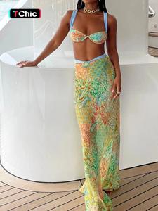 slim summer seaside vacation dunhuang style print bohemian classical sexy hot cool women's skirt three-piece set, womenswear, matching outfits, clothes, outfit sets women