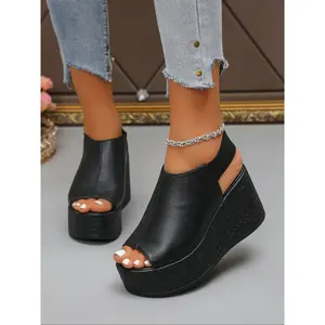 Women's Fashionable Solid Color Platform Sandals, Casual Comfortable Peep Toe Wedge Sandals for Summer, Female All-match Shoes for Daily Wear, Girl, Ankle Strap Heels
