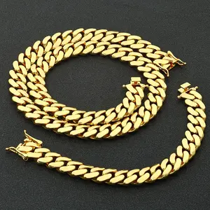 Miami Cuban Set 14K Gold Chain Necklace & Bracelet Kit 14mm with Hidden Magnetic Clasp Stealth Wealth Hip Hop Street Jewelry 7.5 - 30" Tarnish-Proof