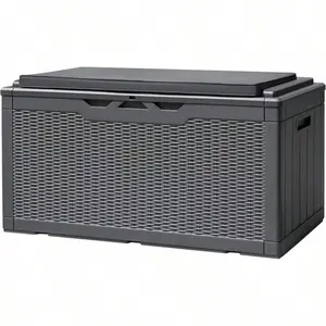 Devoko 120 Gallon Resin Deck Box | Large Lockable Patio Storage for Outside Use Organiser Grey detachable zipper pouch tools  paunch