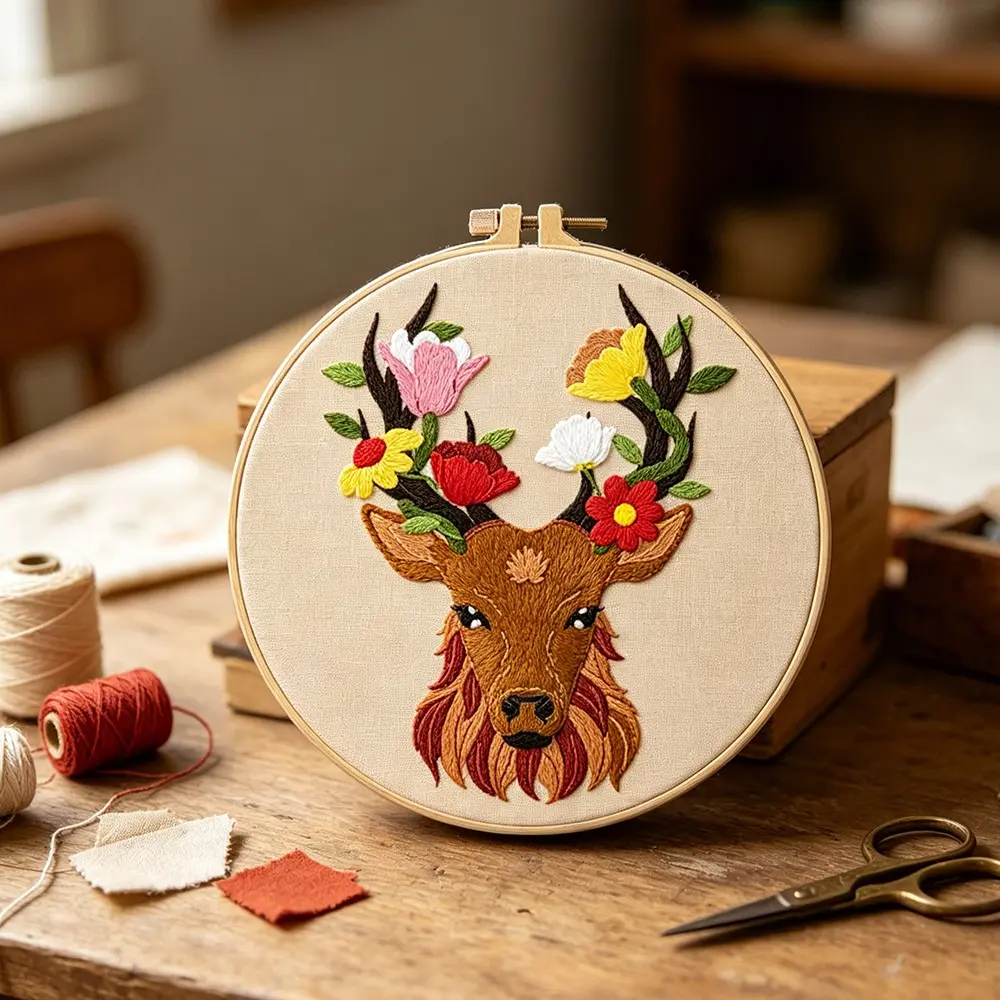 Reindeer Theme DIY Embroidery Art Kit, Beginner-Friendly Sewing Set, Random Color Accessories, Ideal for Craft Enthusiasts, Creative Home Decor, Gift Idea