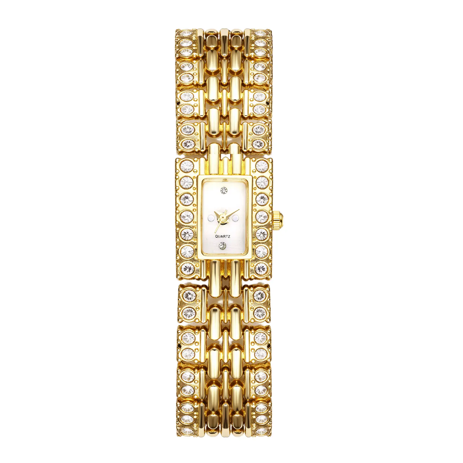 OIDEA Women's Elegant Square Iced-Out Gold Plated Watch - Hip Hop Bling Analog Quartz Wristwatch, Zirconia Dial, Full Diamond Accents, Adjustable Fit, Modern Trendy Fashion Accessory Watch, Modern Trendy Watch summerwins