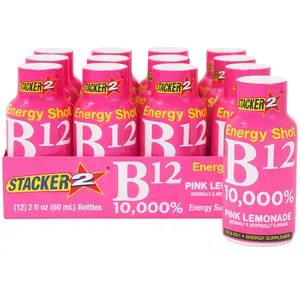 Stacker2 Pink Lemonade B12 Energy Shot – 2oz Bottles (12 Pack) Zero Sugar Energy Shots