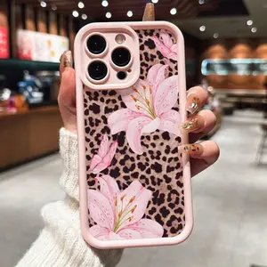 Cute Pink Lily Flower Leopard Print Matte Anti-Drop Phone Case, Luxury Minimalist Full-Body Shockproof Durable Protective Cover for iPhone 11 12 13 Pro, iPhone15/15 Plus/15 Pro/15 Pro Max, iPhone16/16 Plus/16 Pro/16 Pro Max/16 Air, iPhone17/17