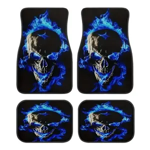 4-Piece Skull Print Car Mats Set, Non-Slip Easy Clean Durable Polyester Carpet, All-Season Floor Mat for Suv Truck Car, Car Interior Accessory, Car Accessories, Automotive Floor Mats