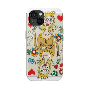 Queen of Hearts playing card Phone Case | whimsical card art, colorful floral design