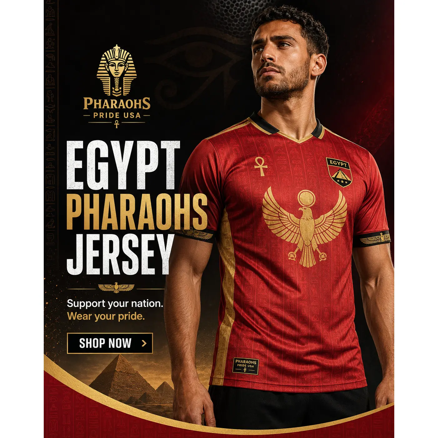 Egypt Pharaohs Football Jersey  Red & Gold Egypt Soccer Fan Shirt