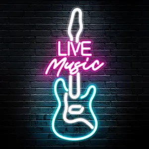 Live Music Neon Light for Wall Decoration, LED Guitar Shape Neon Sign, Dimmable, USB Powered, Suitable for Music Studios, Bars, Bedrooms, Parties, Men's Caves - Gift for DJ Enthusiasts, Birthdays, Christmas